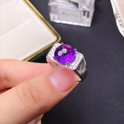 Fireworks Amethyst Men's Ring 925 Silver Fireworks Amethyst Men's Ring Adjustable Ring Wholesale