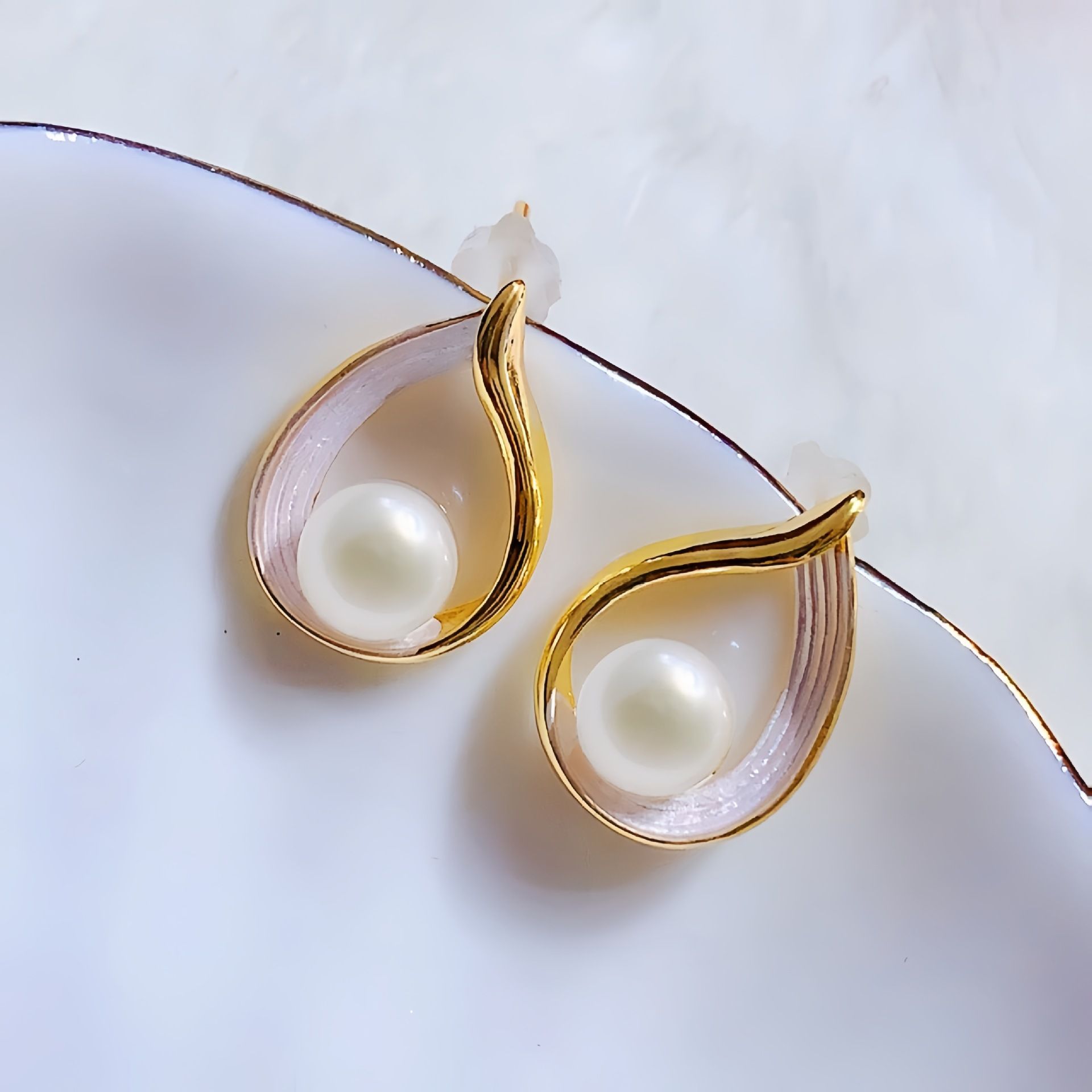 Natural Freshwater Pearl Earrings Water Drop Arc Drop Glaze Light Luxury High-grade Earrings New Chinese Style Elegant High-grade Earrings
