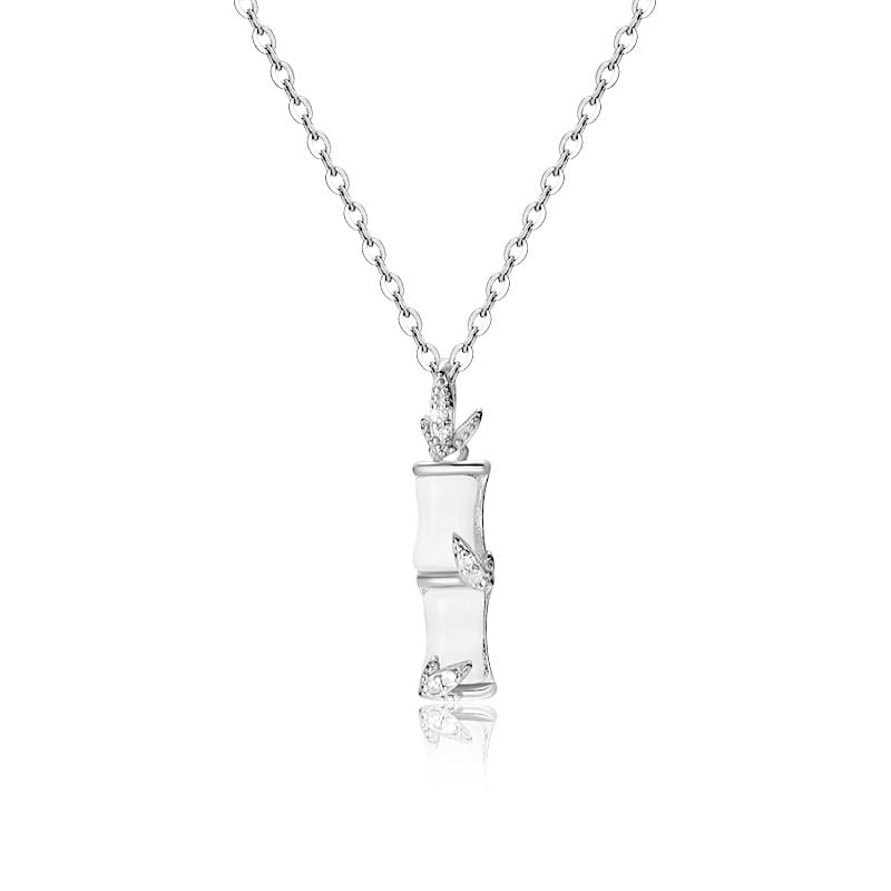 S999 Sterling Silver Bamboo Necklace Female Niche Design Sense Simple Elegant Opal Clavicle Chain