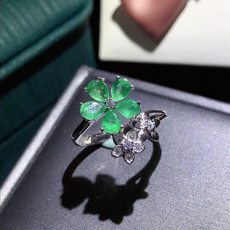 Natural emerald ring 925 silver inlaid Emerald women's ring gift for girlfriend support identification
