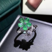 Natural emerald ring 925 silver inlaid Emerald women's ring gift for girlfriend support identification