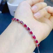 Fashion simple DIY natural old roast ruby bracelet 3*5mm925 silver fast hand Live supply wholesale
