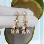 Natural Freshwater Pearl Earrings New Chinese Style National Style Beautiful Drop Oil Peach Blossom Pipa Earrings Advanced Earrings New Style