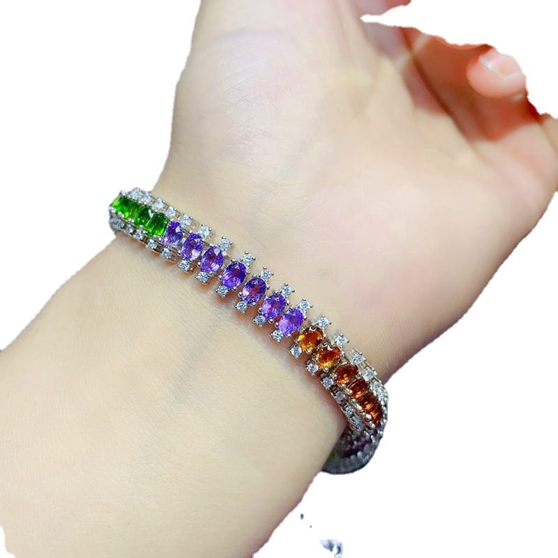 Duobao bracelet natural olivine Garnet diopside yellow crystal amethyst Topaz 925 silver wholesale