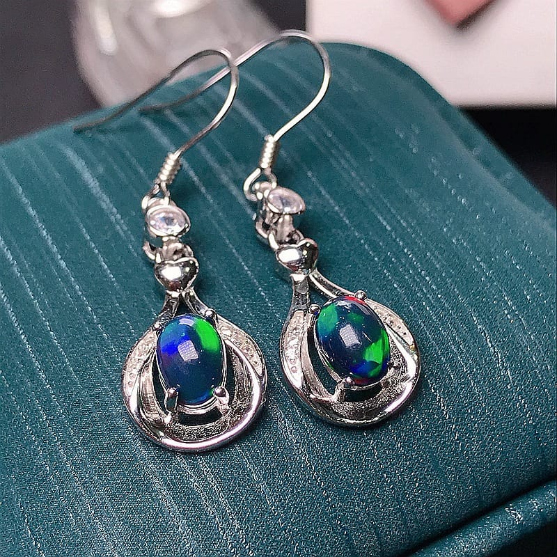 Black Opal Earrings 925 Silver Inlaid Natural Black Opal Earrings Fire Flash Live Supply Wholesale
