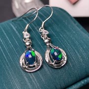 Black Opal Earrings 925 Silver Inlaid Natural Black Opal Earrings Fire Flash Live Supply Wholesale