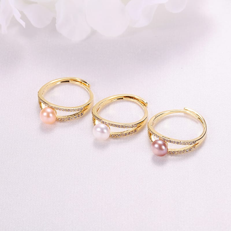 Pearl Zircon Diamond Opening Adjustable Ring Light Luxury Niche Fashion Finger Ring Fresh Water Pearl Jewelry for Women