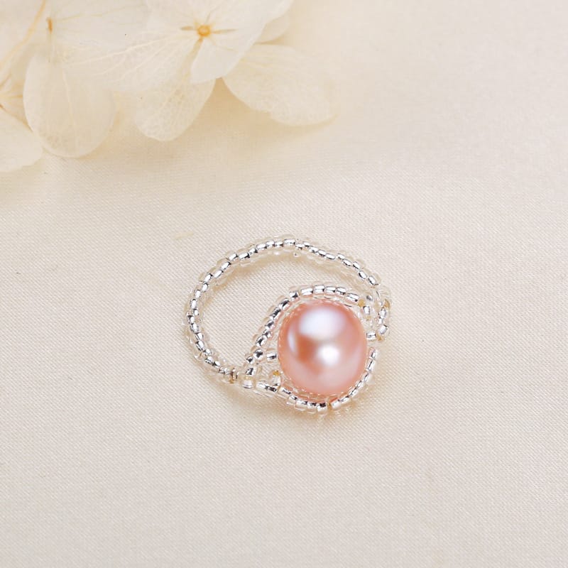 Pearl Jewelry White Pearl Women's Ring Niche Design Knitted Ring Index Finger