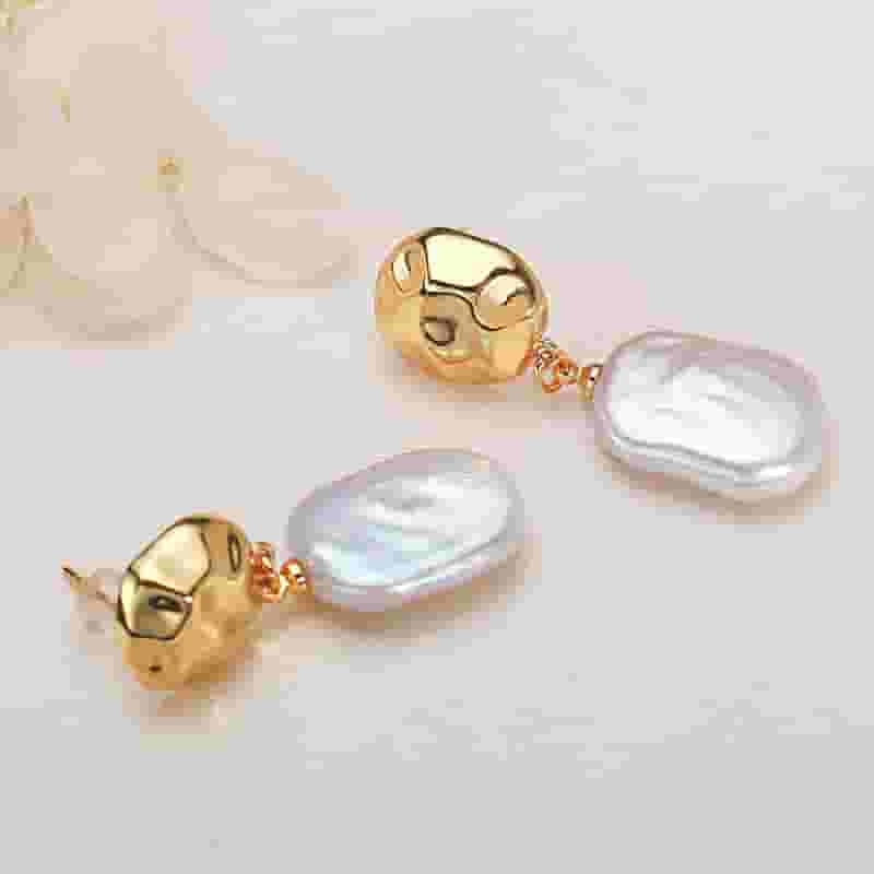 Pearl earrings white square French baroque shaped beads freshwater pearl earrings earrings foreign trade cross-border