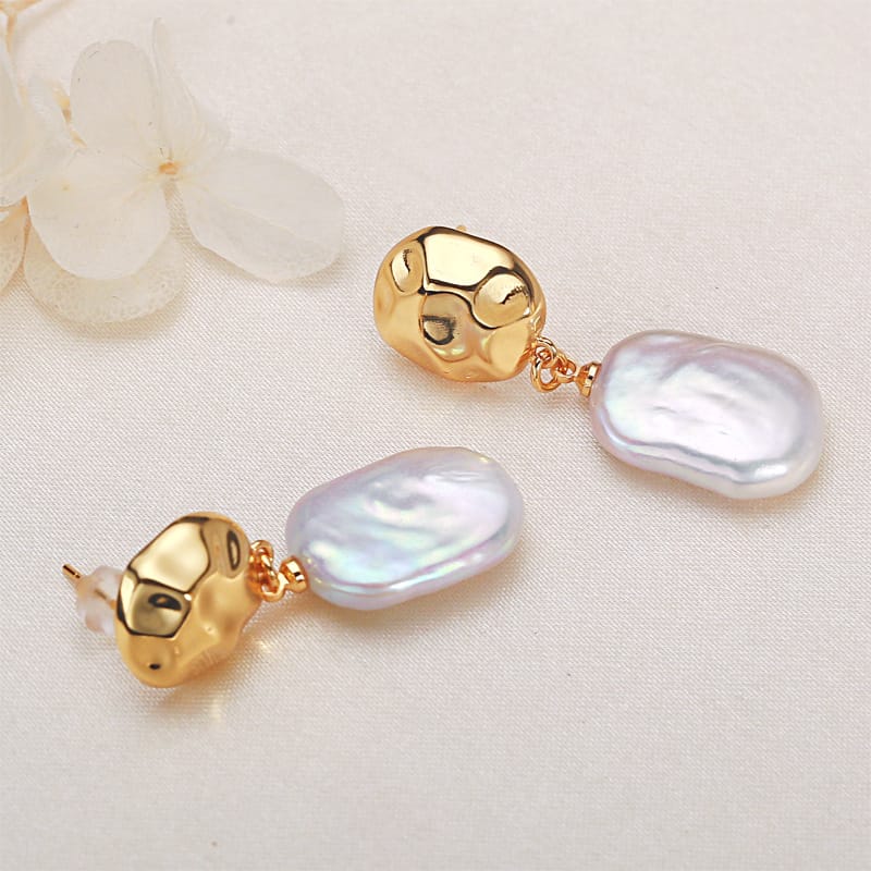 Pearl earrings white square French baroque shaped beads freshwater pearl earrings earrings foreign trade cross-border