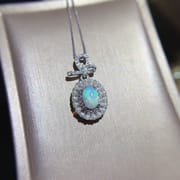 Natural 5*7mm Opal Pendant 925 Silver Gold Plated Fire Color Flash Fashion Personality Color Treasure Wholesale {Without Chain}