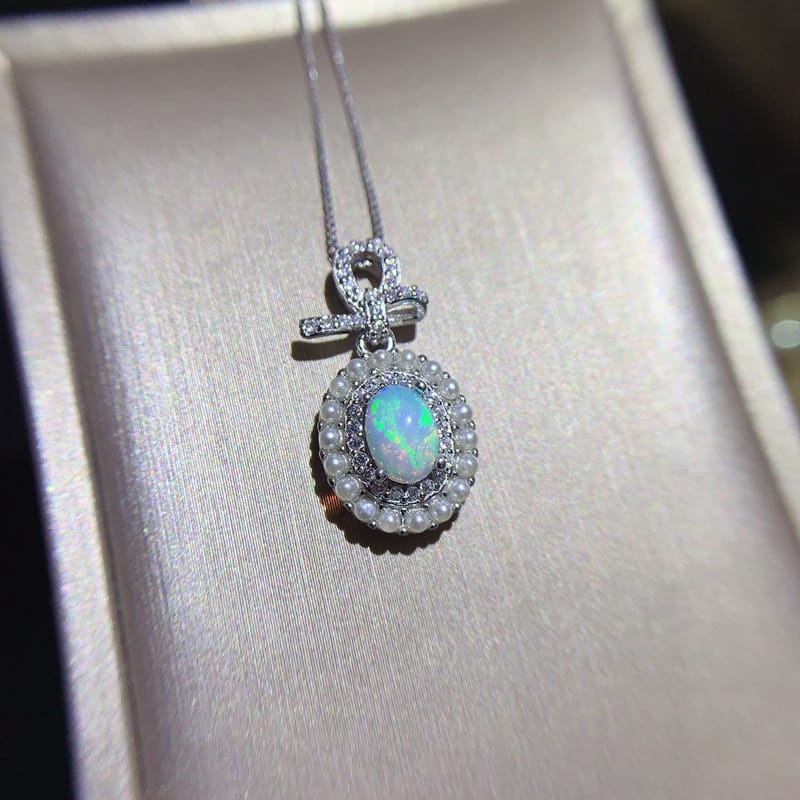 Natural 5*7mm Opal Pendant 925 Silver Gold Plated Fire Color Flash Fashion Personality Color Treasure 