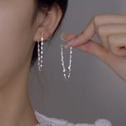 Cross-border S925 Sterling Silver Niche Personality Front and Rear Wear Double Lips Chain Earrings Tassel Design Earrings