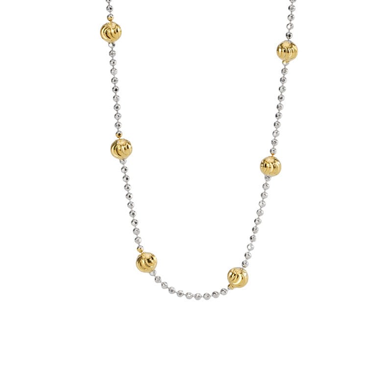 Cross-border S925 Sterling Silver Contrast Bare Chain Niche Design Scimitar Bead Necklace Women's Round Bead Clavicle Chain Tide