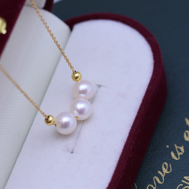 6-7mm Freshwater Pearl Close Round Fine Flaw Light Smile Necklace Pendant S925 Silver Chain Simple Clavicle Chain