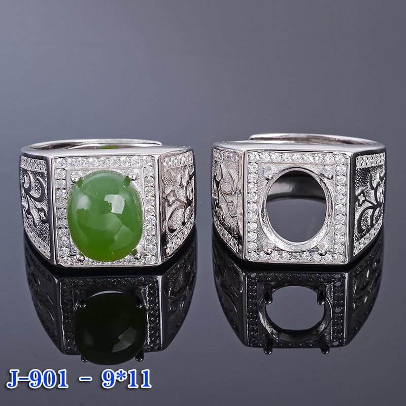 9x 11mm men's ring empty holder wholesale finished product for Hotan Jasper men's ring real photo live