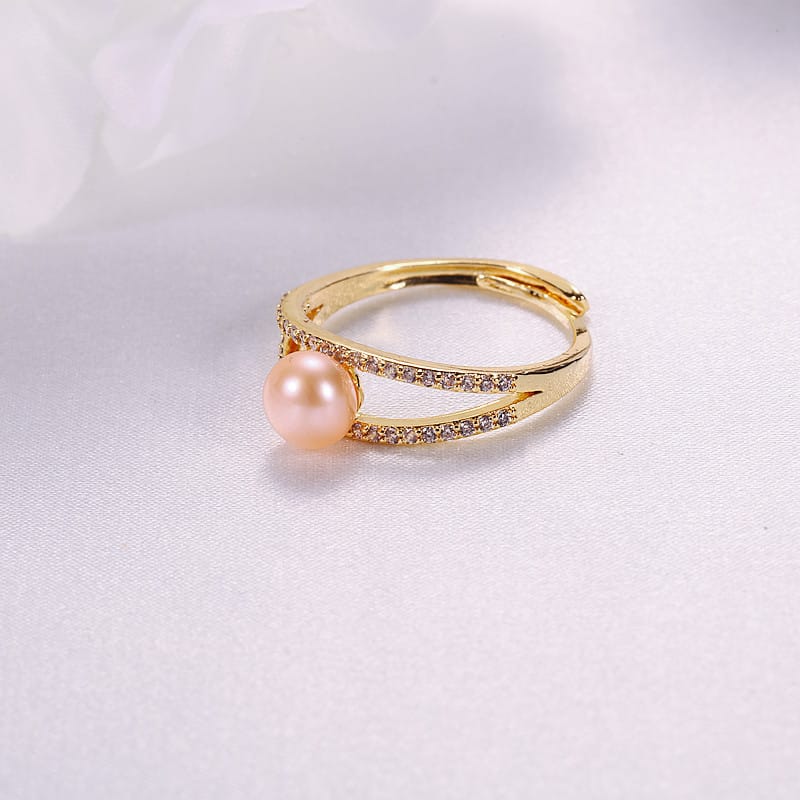 Pearl Zircon Diamond Opening Adjustable Ring Light Luxury Niche Fashion Finger Ring Fresh Water Pearl Jewelry for Women