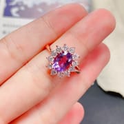 Natural amethyst female ring open mouth style elegant send girlfriend 925 silver wholesale overseas supply inspection