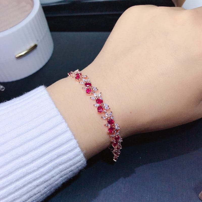 Girls ruby bracelet 925 silver ruby bracelet wholesale with extended chain adjustable one-piece delivery