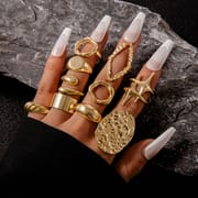 Europe and the United States cross-border geometric metal wind lava line ring four-piece irregular smooth opening ring suit