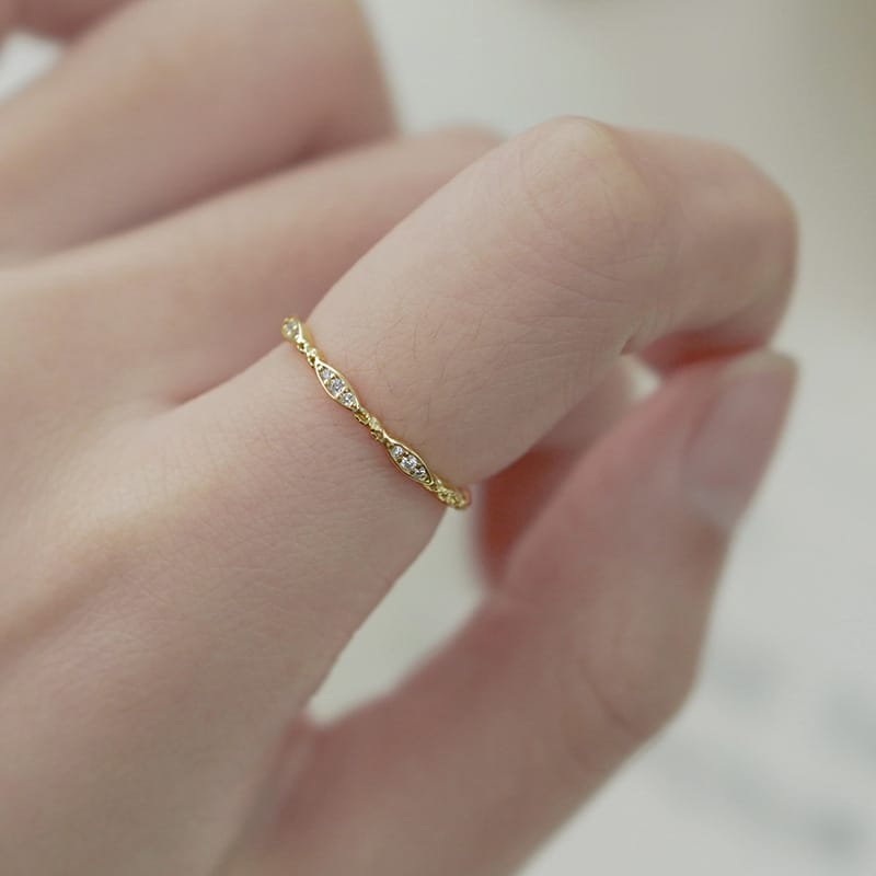 S925 Geometric Inlay 3 Diamond Rings Female 16K Yellow European and American Cross-border Simple Sterling Silver Tail Ring