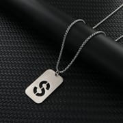 Alphabet Hollow Necklace Men's Trendy Hip-Hop Woolen Chain Accessories Rectangular Gloss Military Brand Pendant Women's Stainless Steel Pendant