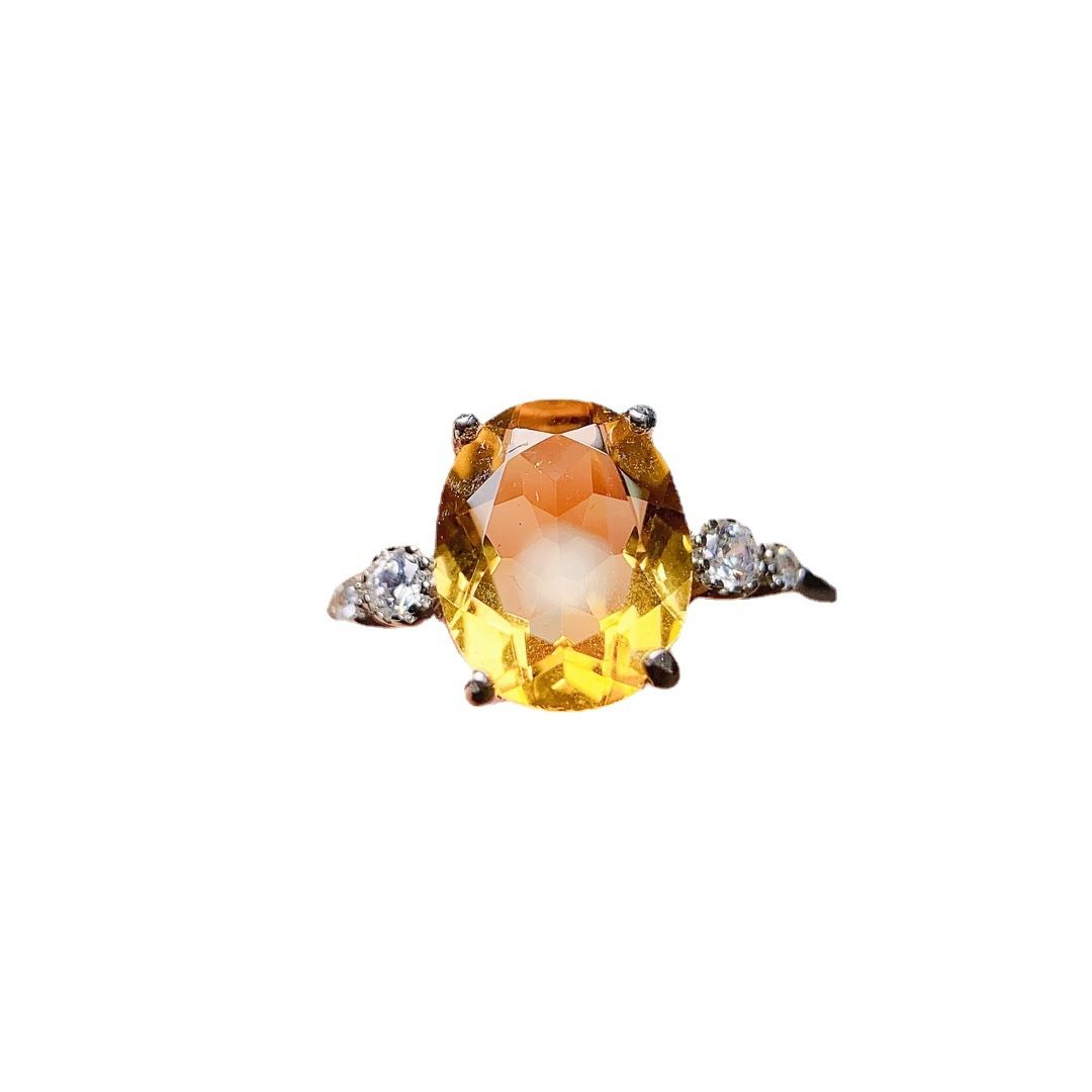 Factory wholesale explosions natural citrine ring S925 silver inlaid main stone 8*10 selling Europe and the United States a generation of hair