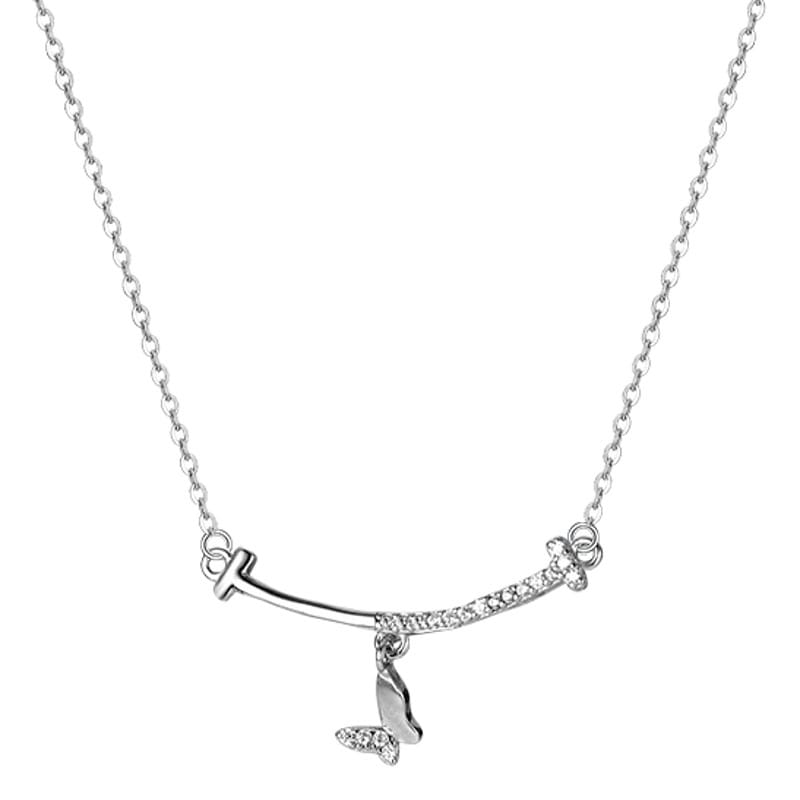  S999 pure silver smiling butterfly necklace niche design line exquisite diamond-embedded fashion light luxury clavicle chain