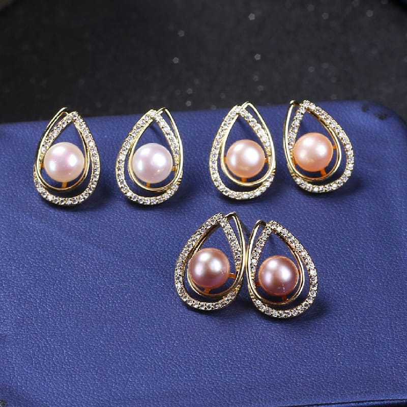 Freshwater Pearl Earrings Daily Simple Exquisite Micro-inlaid Zircon Flower Earrings Women's S925 Silver Needle Anti-allergic Earrings