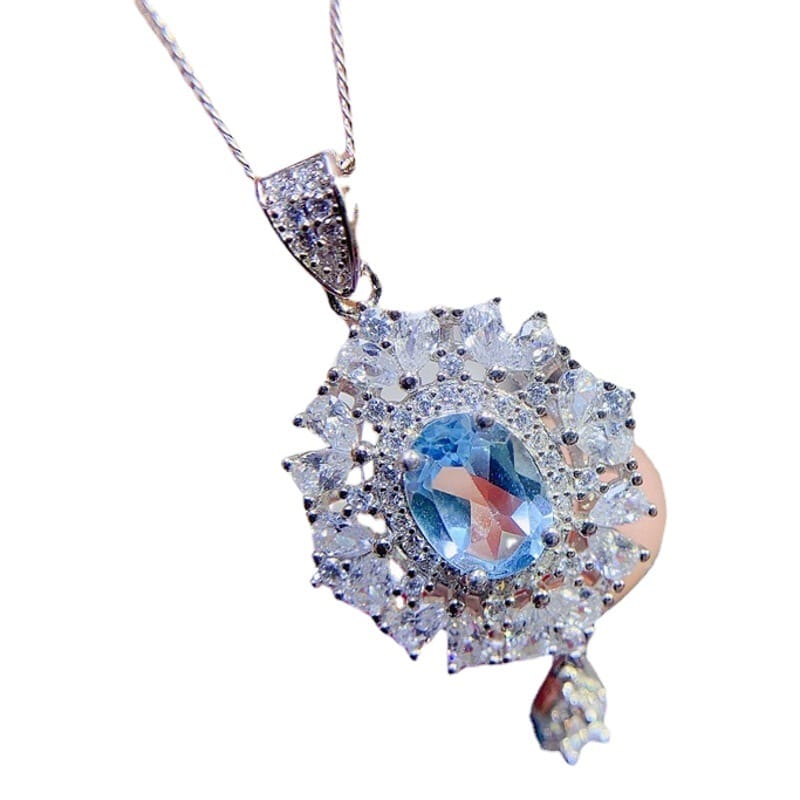 Natural topaz pendant 6 * 8mm women's pendant clavicle chain necklace 925 silver 