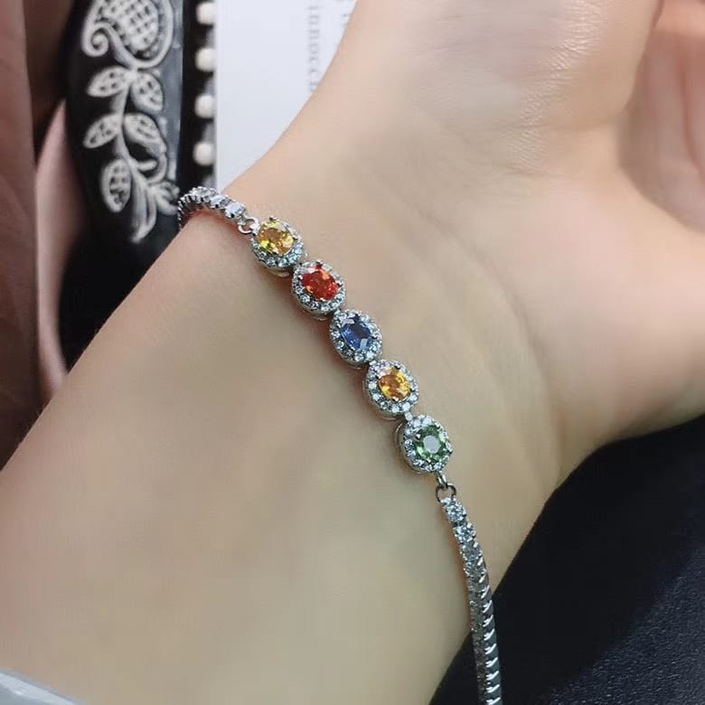 Color Sapphire Bracelet Natural Sapphire 925 Silver Jewelry Supply