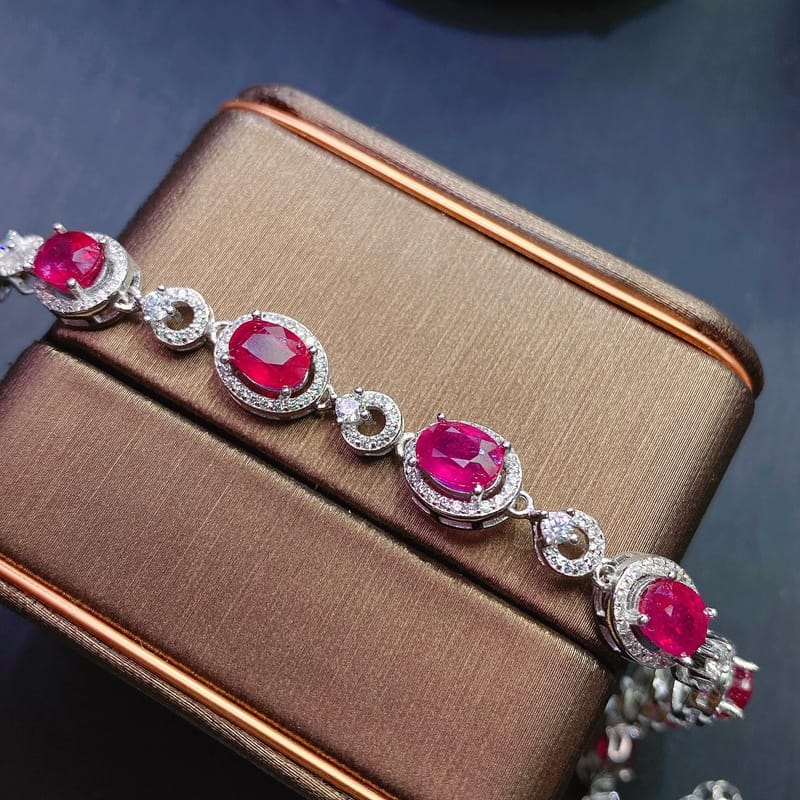 Live delivery ruby bracelet 925 silver Ruby women's bracelet with extended chain one-piece delivery
