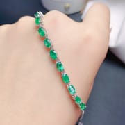 Jewelry live supply 925 silver inlaid natural emerald bracelet simple style tested wholesale