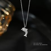 Bao S999 pure silver diamond dolphin necklace light luxury high-grade exquisite all-match cute marine animal necklace