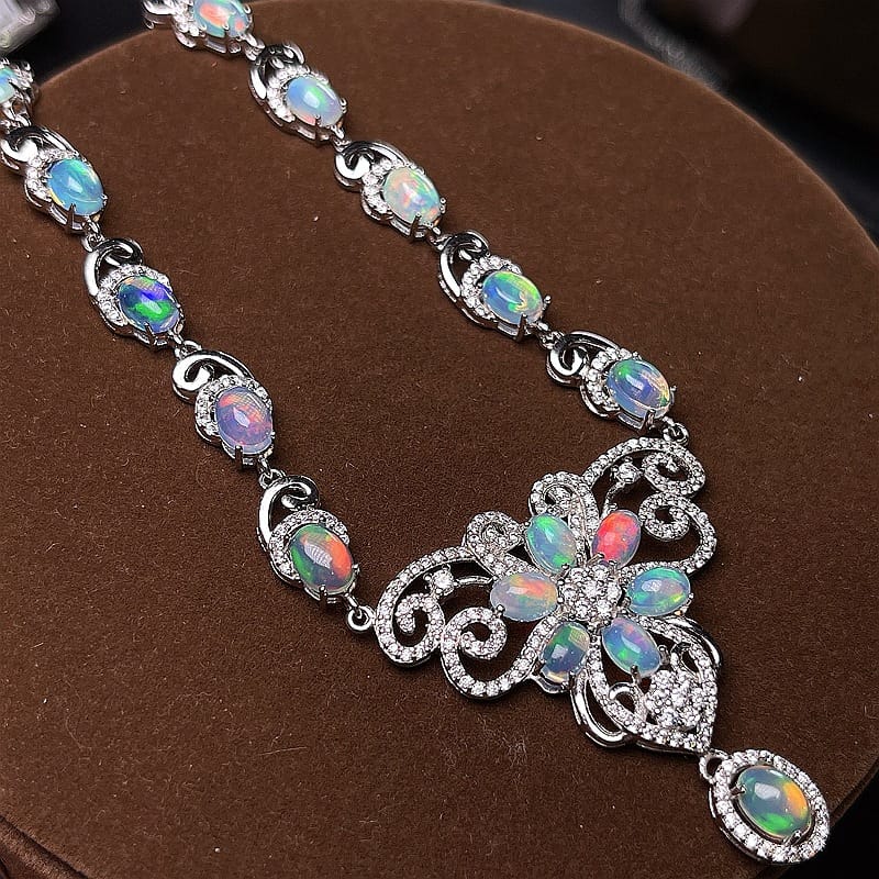 Australian magic opal chain row 925 silver inlay dazzle natural fire opal clavicle chain 
