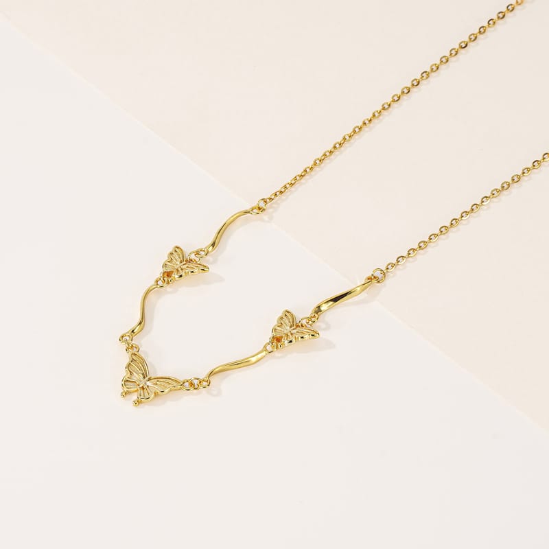 S925 sterling silver golden colour batterfly high-end necklace