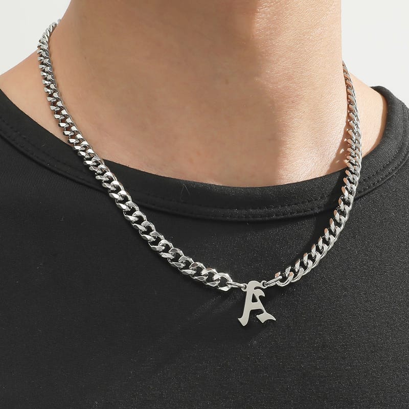 Cross-border Hot Selling Stainless Steel English Alphabet Pendant Necklace ins Cuban Hip Hop Fashion Street New Product