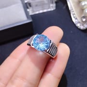 Fireworks Blue Topaz men's ring 925 silver inlaid fireworks men's blue topaz 10*10 open mouth men's ring one-piece delivery