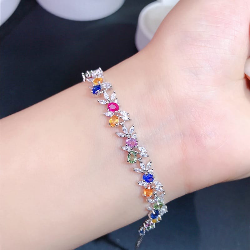 Girls Bracelet Natural Color Sapphire Bracelet 925 Silver Certificate Live TikTok Supply