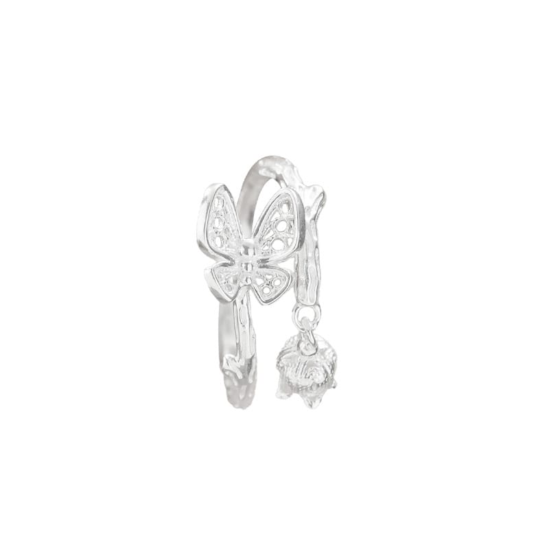 Po S999 Silver Butterfly Ring Fresh and Sweet Niche Elegant All-match Exquisite Bracelet Hair
