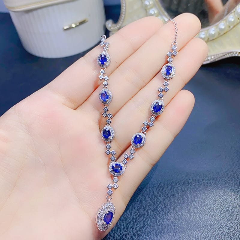 Fashion evening Gift necklace girls pendant GIY natural sapphire necklace 925 silver 4*6mm Live supply wholesale