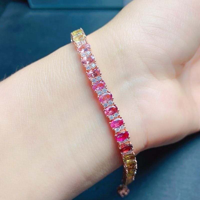 Full inlaid 925 silver inlaid natural tourmaline bracelet color fresh gradient color over detection live supply