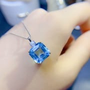 Fashion Girl pendant GIY natural Asche blue topaz necklace 925 silver 10 * 10mm chain live supply
