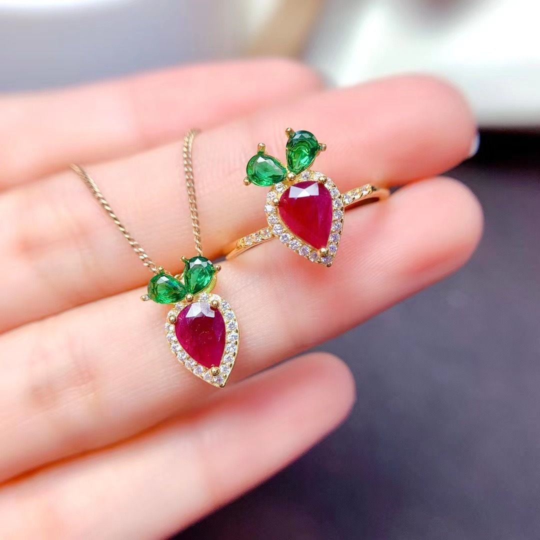 Natural 1 karat Ruby Set Genuine 925 Silver Wholesale Girl Gift