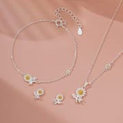 Original Po S999 Silver Sunflower suit Jewelry Fresh Artistic Gentle Send Girlfriend Clavicle Chain