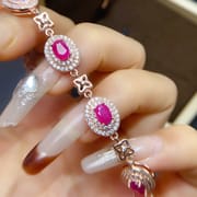 Natural laochu ruby bracelet 4 * 6mm 925 silver inlaid natural laochu ruby bracelet beautiful style