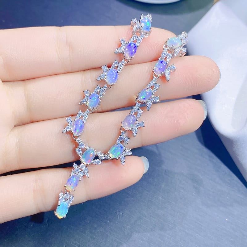 Fashion natural opal necklace Ladies 4*6mm Opal clavicle necklace luxury light luxury color treasure wholesale