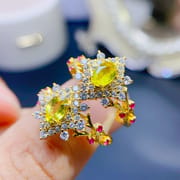European and American natural yellow sapphire ring ring 925 silver open mouth 6 * 4mm open mouth beauty ring TikTok wholesale