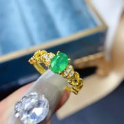 Simple 925 silver inlaid natural emerald ring ring 7*5mm live tremolo overseas supply