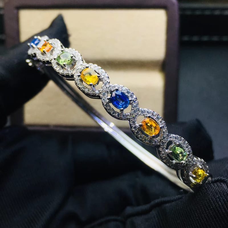 Natural color sapphire bracelet 925 silver jewelry